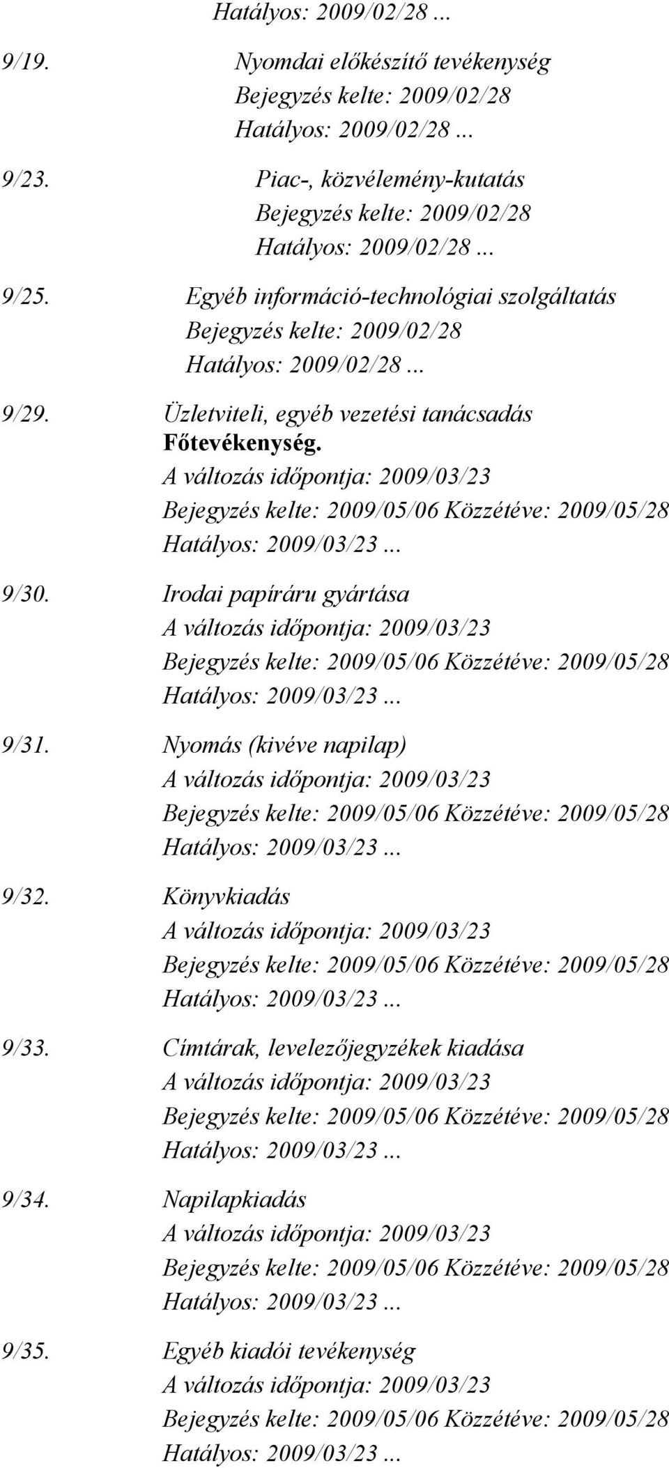 Egyéb információ-technológiai szolgáltatás Hatályos: 2009/02/28... 9/29.