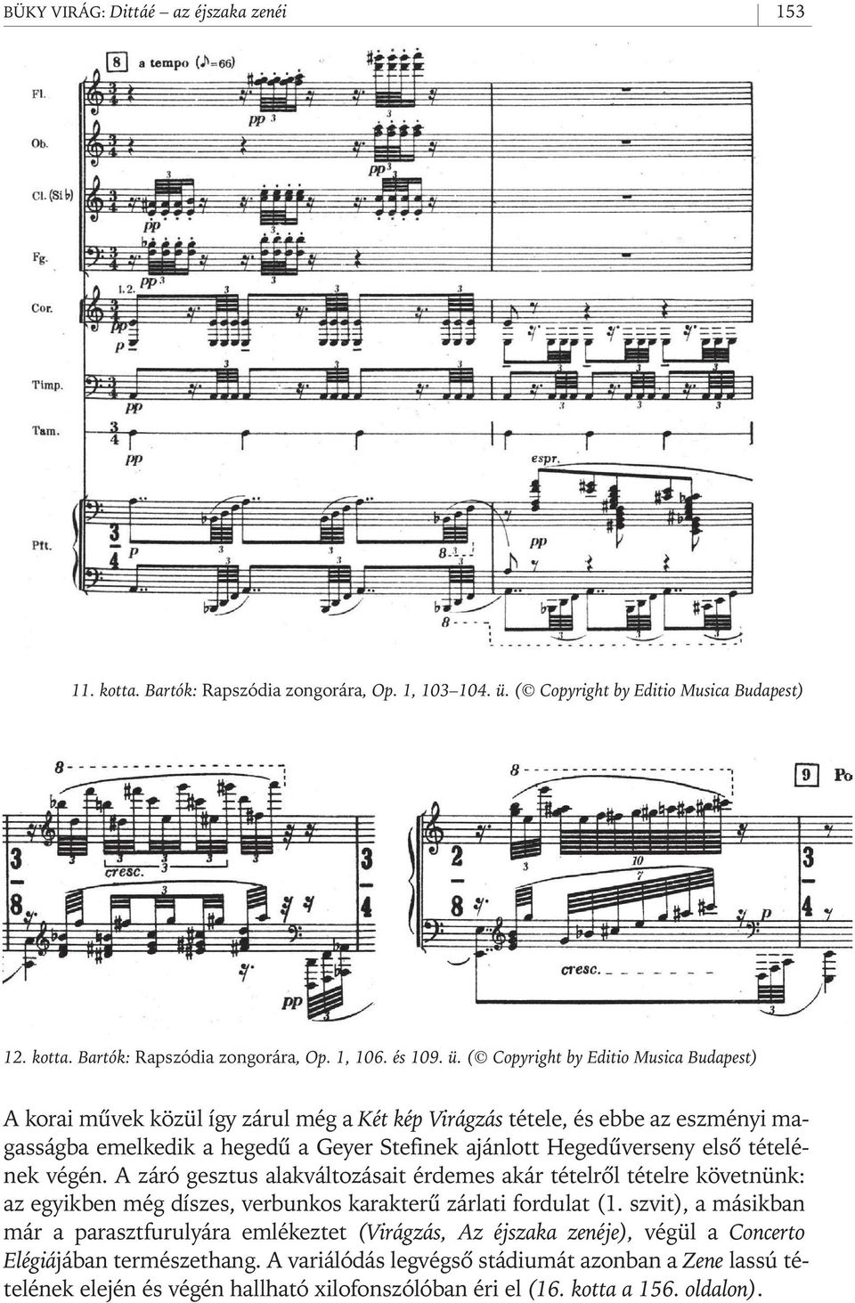 ( Copyright by Editio Musica Budapest) A korai mûvek közül így zárul még a Két kép Virágzás tétele, és ebbe az eszményi magasságba emelkedik a hegedû a Geyer Stefinek ajánlott Hegedûverseny elsô