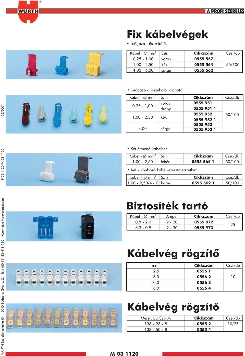 : (00 36) 23/418-130 - Nyomtatva Magyarországon P 02 1120/M 03 1120 02/2001 M 03 1120 Kábel - 2 0, - 1,00 1,00-2, 4,00 Kábel - 2 1,00-2, Szín vörös drapp kék sárga Két átmenõ kábelhez.