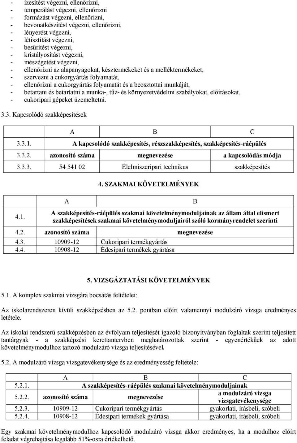 cukorgyártás folyamatát és a beosztottai munkáját, - betartani és betartatni a munka-, tűz- és környezetvédelmi szabályokat, előírásokat, - cukoripari gépeket üzemeltetni. 3.