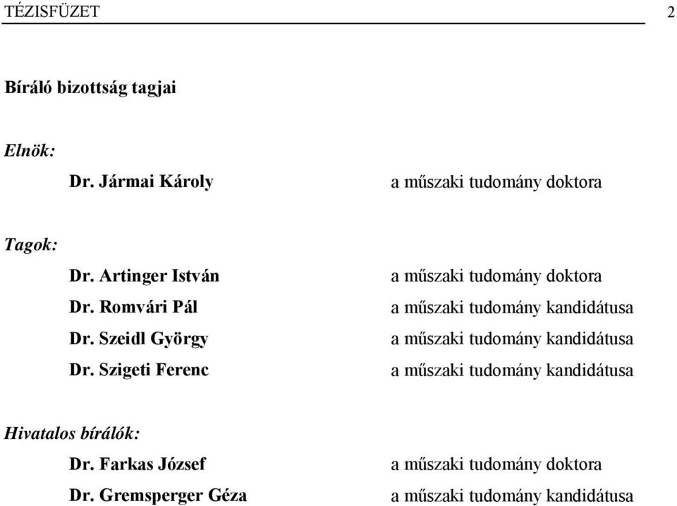 Szigeti Ferenc a műszaki tudomány doktora a műszaki tudomány kandidátusa a műszaki tudomány