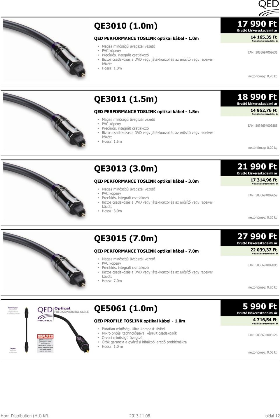 5036694009635 nettó tömeg: 0,20 kg QE3011 (1.5m) QED PERFORMANCE TOSLINK optikai kábel - 1.