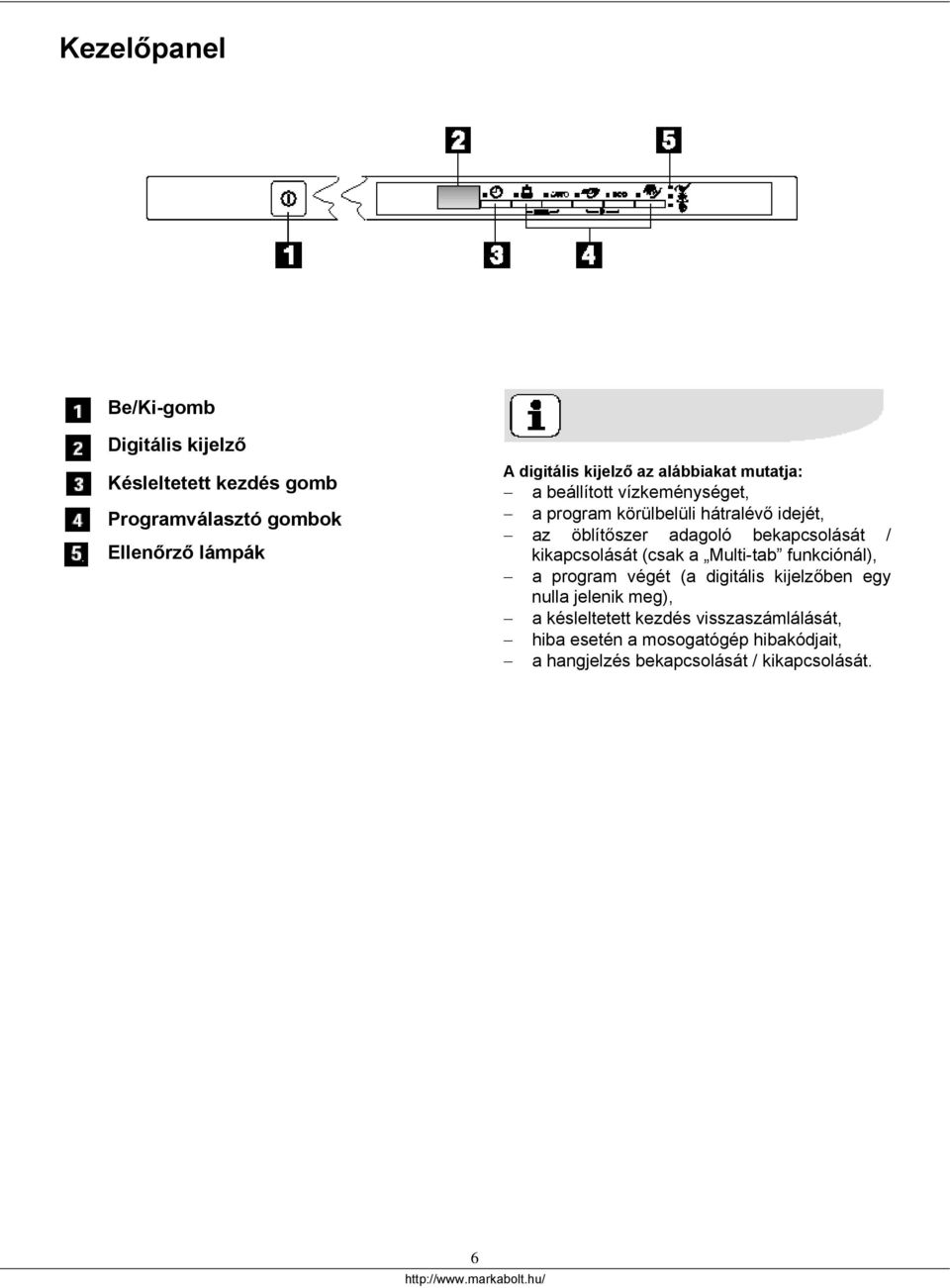 bekapcsolását / kikapcsolását (csak a Multi-tab funkciónál), a program végét (a digitális kijelzőben egy nulla jelenik