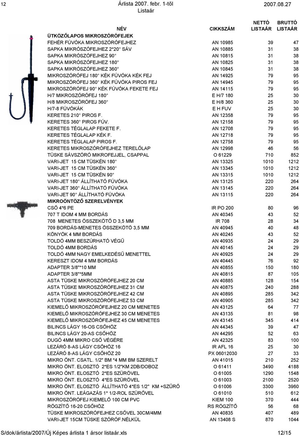 38 SAPKA MIKRÓSZÓFEJHEZ 360 AN 10845 31 38 MIKROSZÓRÓFEJ 180 KÉK FÚVÓKA KÉK FEJ AN 14925 79 95 MIKROSZÓRÓFEJ 360 KÉK FÚVÓKA PIROS FEJ AN 14945 79 95 MIKROSZÓRÓFEJ 90 KÉK FÚVÓKA FEKETE FEJ AN 14115 79