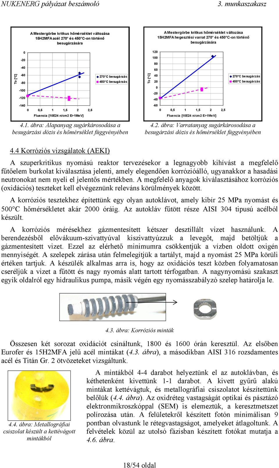 Fluencia [10E24 n/cm2 E>1MeV] Fluencia [10E24 n/cm2 E>1MeV] 4.1. ábra: Alapanyag sugárkárosodása a besugárzási dózis és hőmérséklet függvényében 4.2. ábra: Varratanyag sugárkárosodása a besugárzási dózis és hőmérséklet függvényében 4.