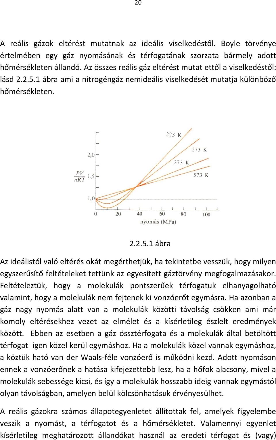 1 ábra ami a nitrogéngáz nemideális viselkedését mutatja különböző hőmérsékleten. 2.2.5.