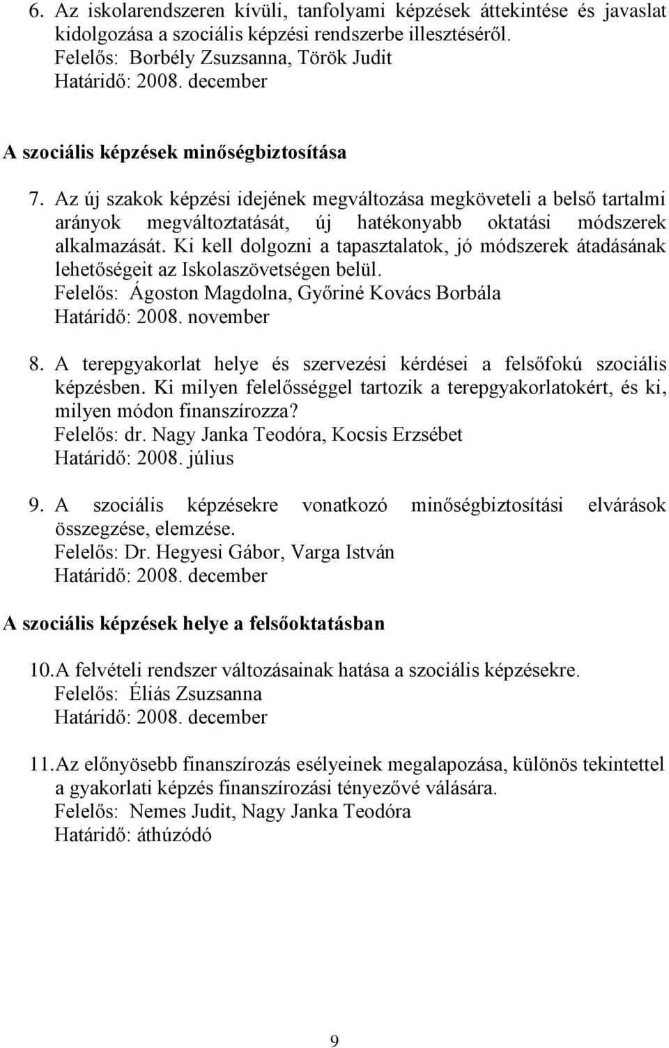 Ki kell dolgozni a tapasztalatok, jó módszerek átadásának lehetőségeit az Iskolaszövetségen belül. Felelős: Ágoston Magdolna, Győriné Kovács Borbála Határidő: 2008. november 8.