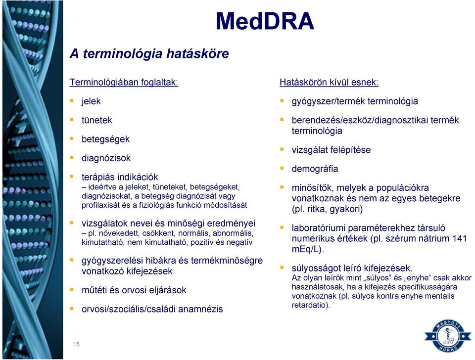 növekedett, csökkent, normális, abnormális, kimutatható, nem kimutatható, pozitív és negatív gyógyszerelési hibákra és termékminőségre vonatkozó kifejezések műtéti és orvosi eljárások