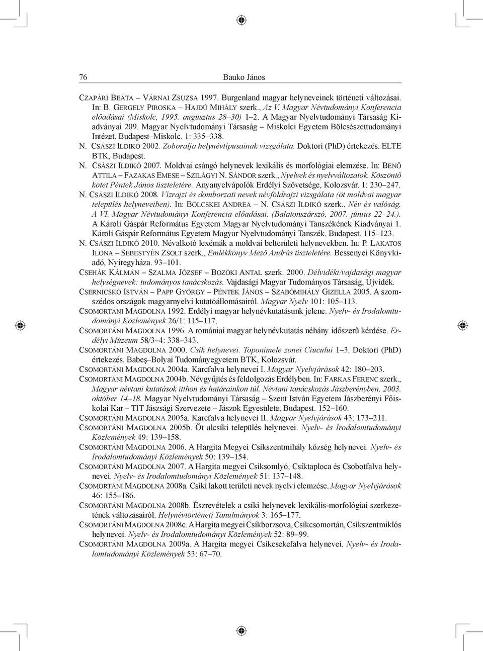 Magyar Nyelvtudományi Társaság Miskolci Egyetem Bölcsészettudományi Intézet, Budapest Miskolc. 1: 335 338. N. Császi Ildikó 2002. Zoboralja helynévtípusainak vizsgálata. Doktori (PhD) értekezés.