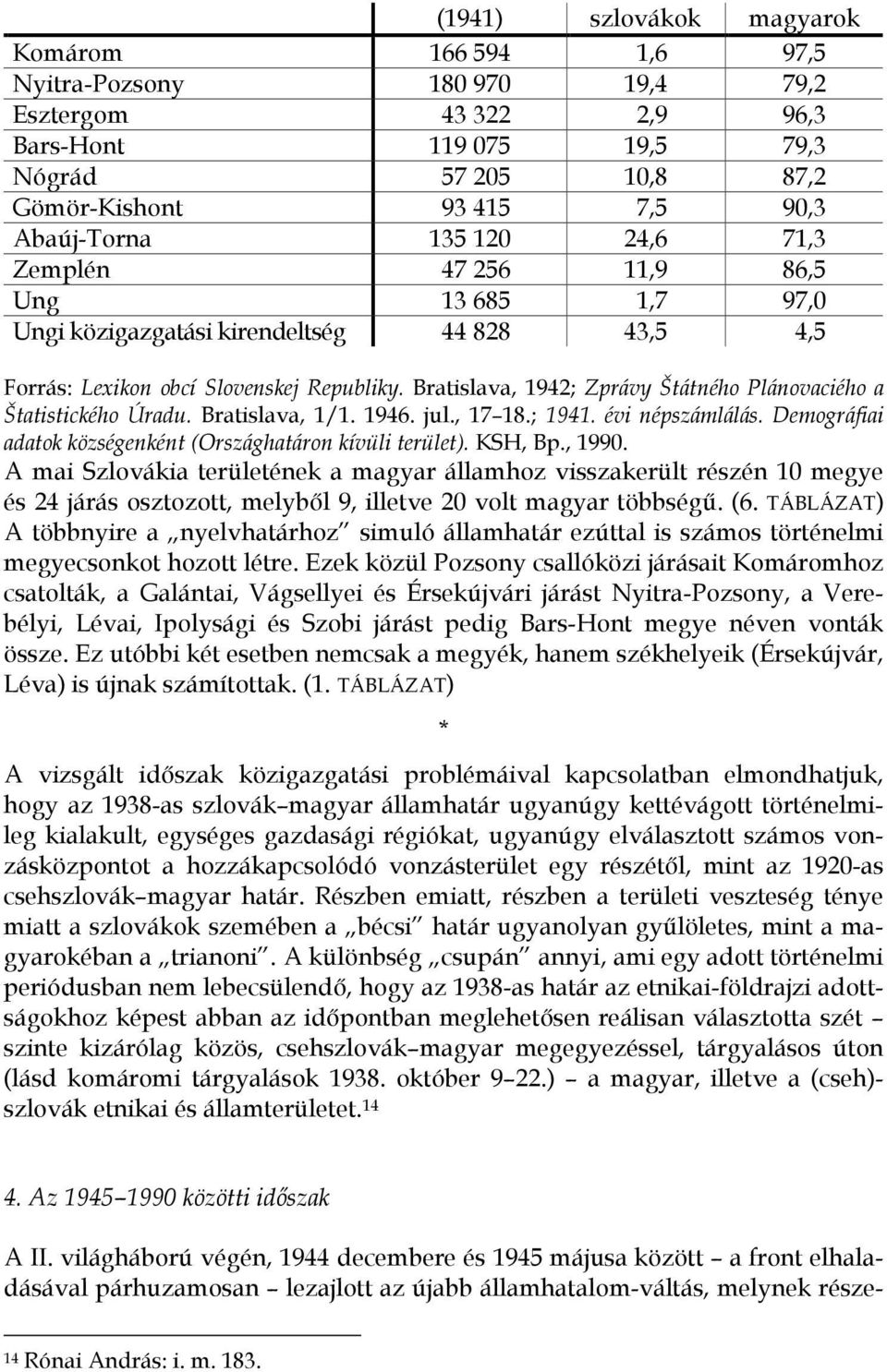 Bratislava, 1942; Zprávy Štátného Plánovaciého a Štatistického Úradu. Bratislava, 1/1. 1946. jul., 17 18.; 1941. évi népszámlálás. Demográfiai adatok községenként (Országhatáron kívüli terület).