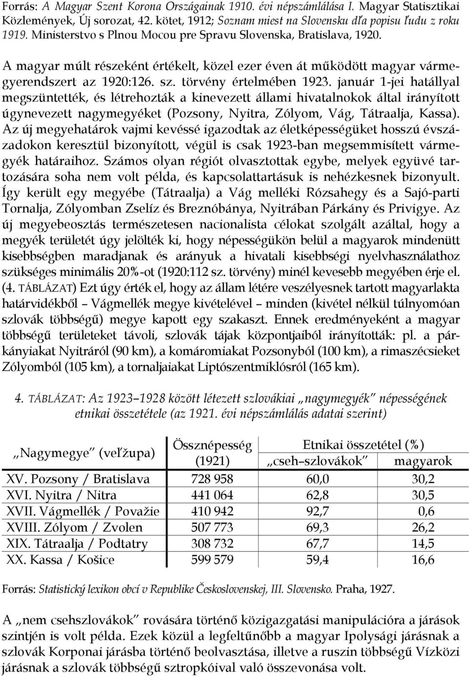 január 1-jei hatállyal megszüntették, és létrehozták a kinevezett állami hivatalnokok által irányított úgynevezett nagymegyéket (Pozsony, Nyitra, Zólyom, Vág, Tátraalja, Kassa).