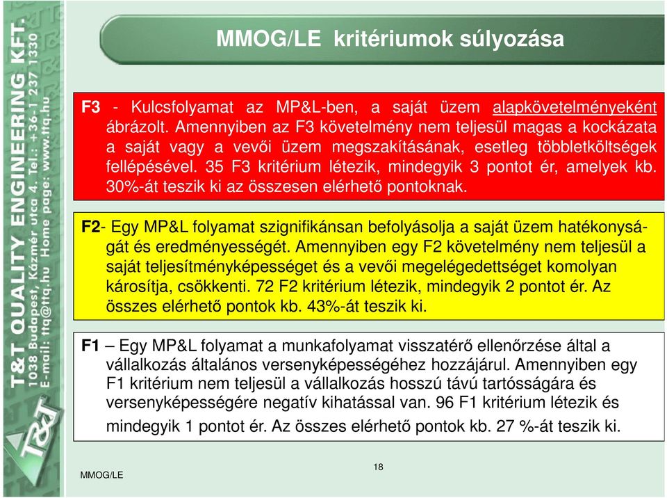 35 F3 kritérium létezik, mindegyik 3 pontot ér, amelyek kb. 30%-át teszik ki az összesen elérhető pontoknak.