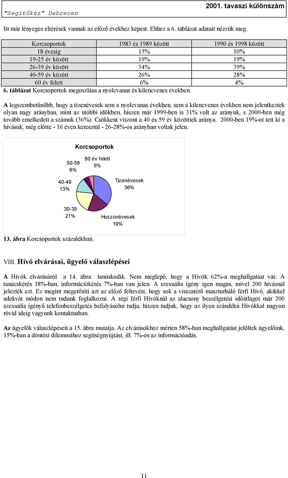 táblázat Korcsoportok megoszlása a nyolcvanas és kilencvenes években.