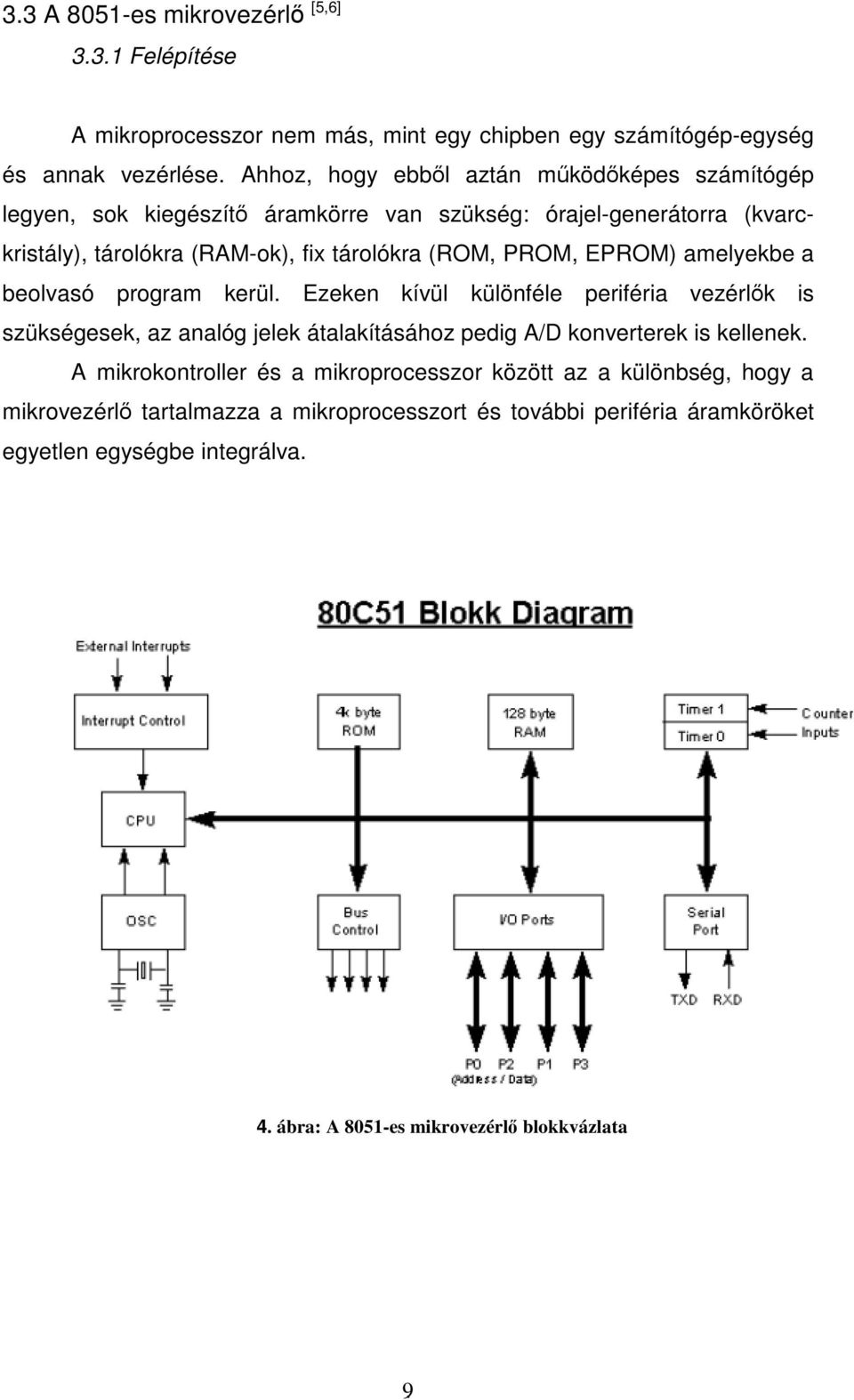 EPROM) amelyekbe a beolvasó program kerül. Ezeken kívül különféle periféria vezérlık is szükségesek, az analóg jelek átalakításához pedig A/D konverterek is kellenek.