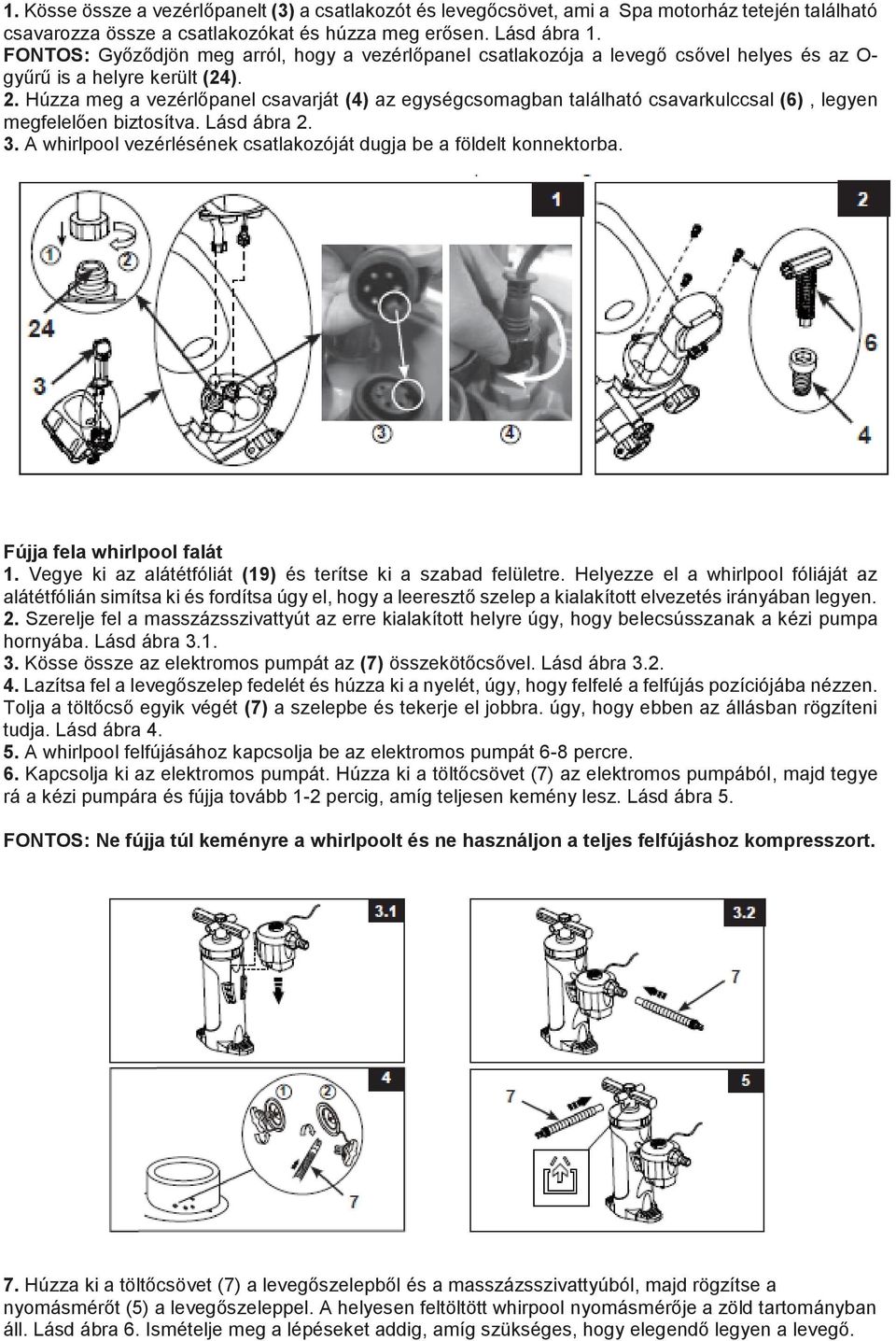 Húzza meg a vezérlőpanel csavarját (4) az egységcsomagban található csavarkulccsal (6), legyen megfelelően biztosítva. Lásd ábra 2. 3.