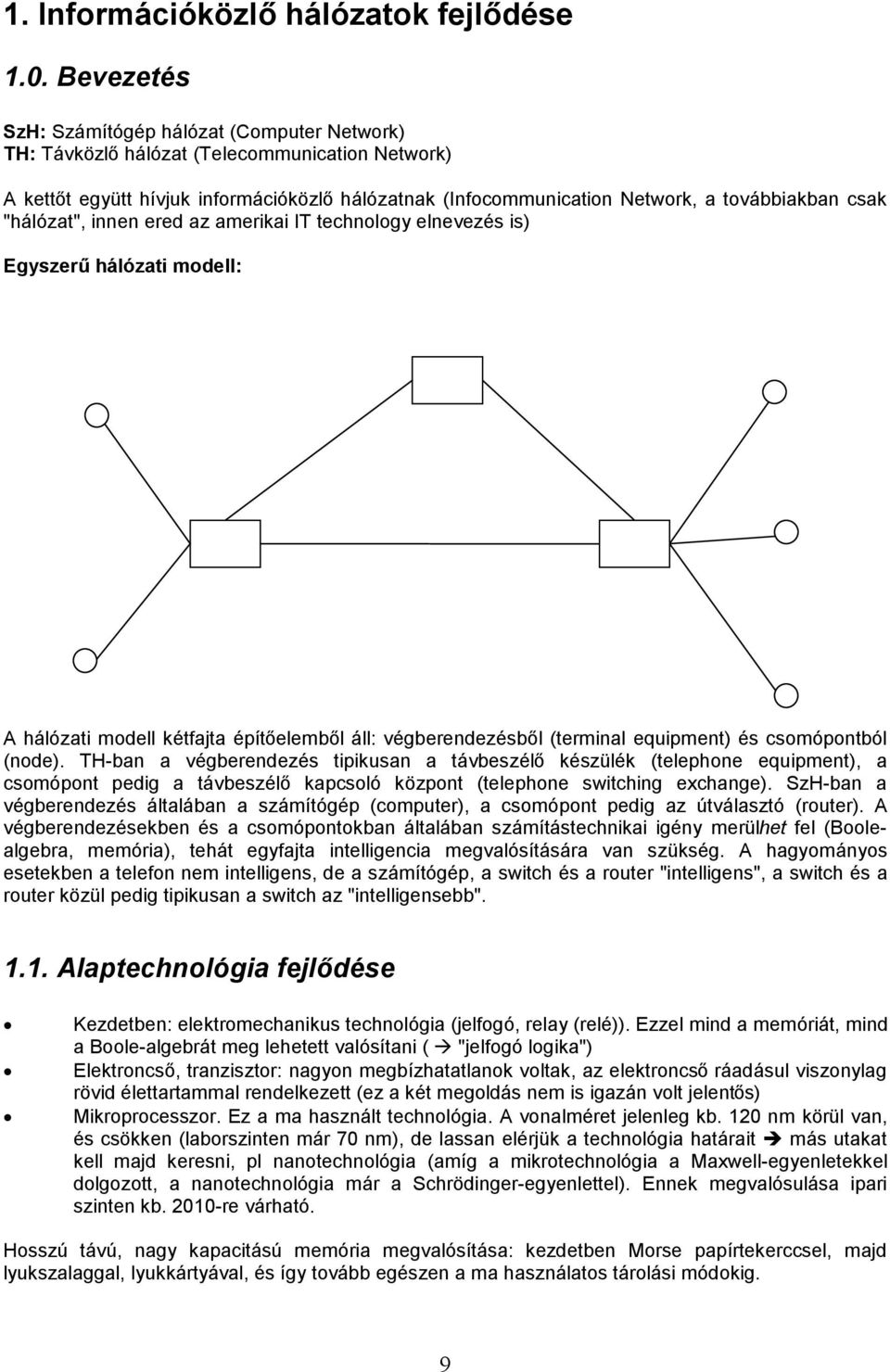 "hálózat", innen ered az amerikai IT technology elnevezés is) Egyszerű hálózati modell: A hálózati modell kétfajta építőelemből áll: végberendezésből (terminal equipment) és csomópontból (node).