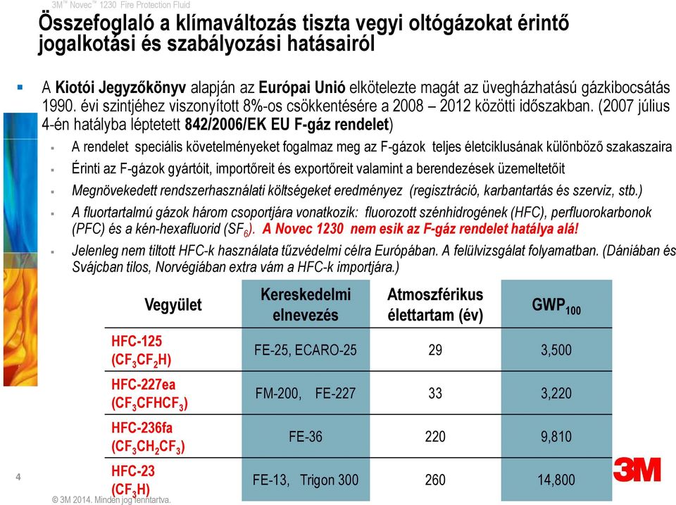 (2007 július 4-én hatályba léptetett 842/2006/EK EU F-gáz rendelet) 4 A rendelet speciális követelményeket fogalmaz meg az F-gázok teljes életciklusának különböző szakaszaira Érinti az F-gázok