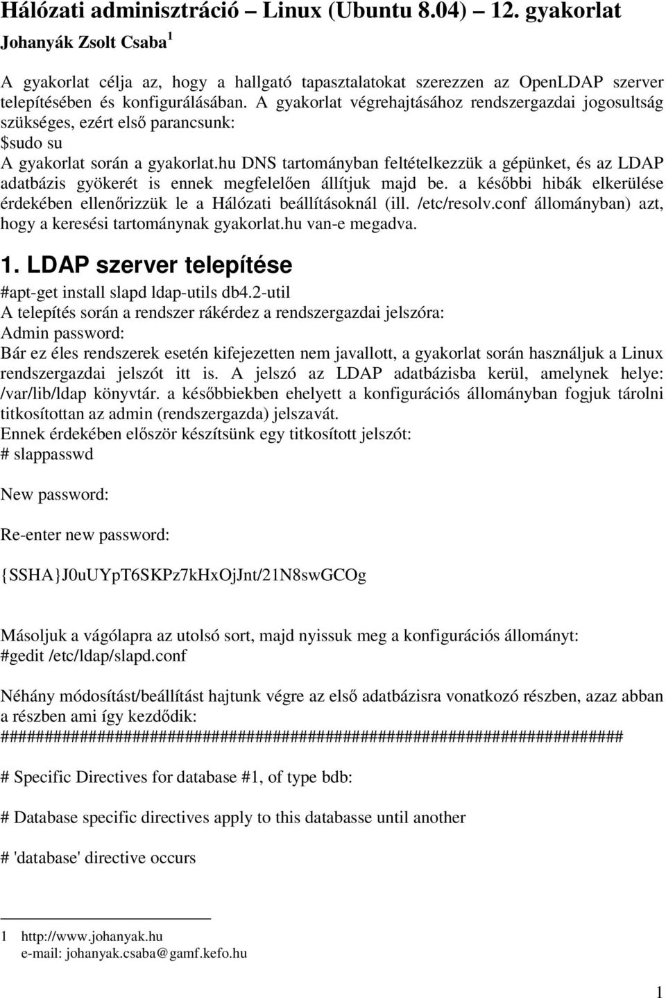 hu DNS tartományban feltételkezzük a gépünket, és az LDAP adatbázis gyökerét is ennek megfelelően állítjuk majd be. a későbbi hibák elkerülése érdekében ellenőrizzük le a Hálózati beállításoknál (ill.