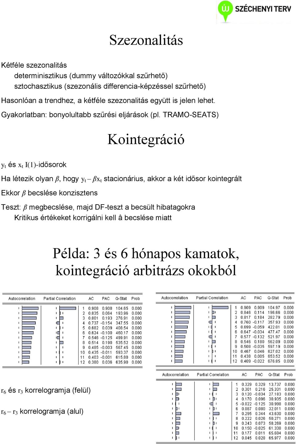 TRAMO-SEATS é x I-időorok Koinegráció Ha léezik olan β hog βx acionári akkor a ké időor koinegrál Ekkor β beclée konzizen Tez: β