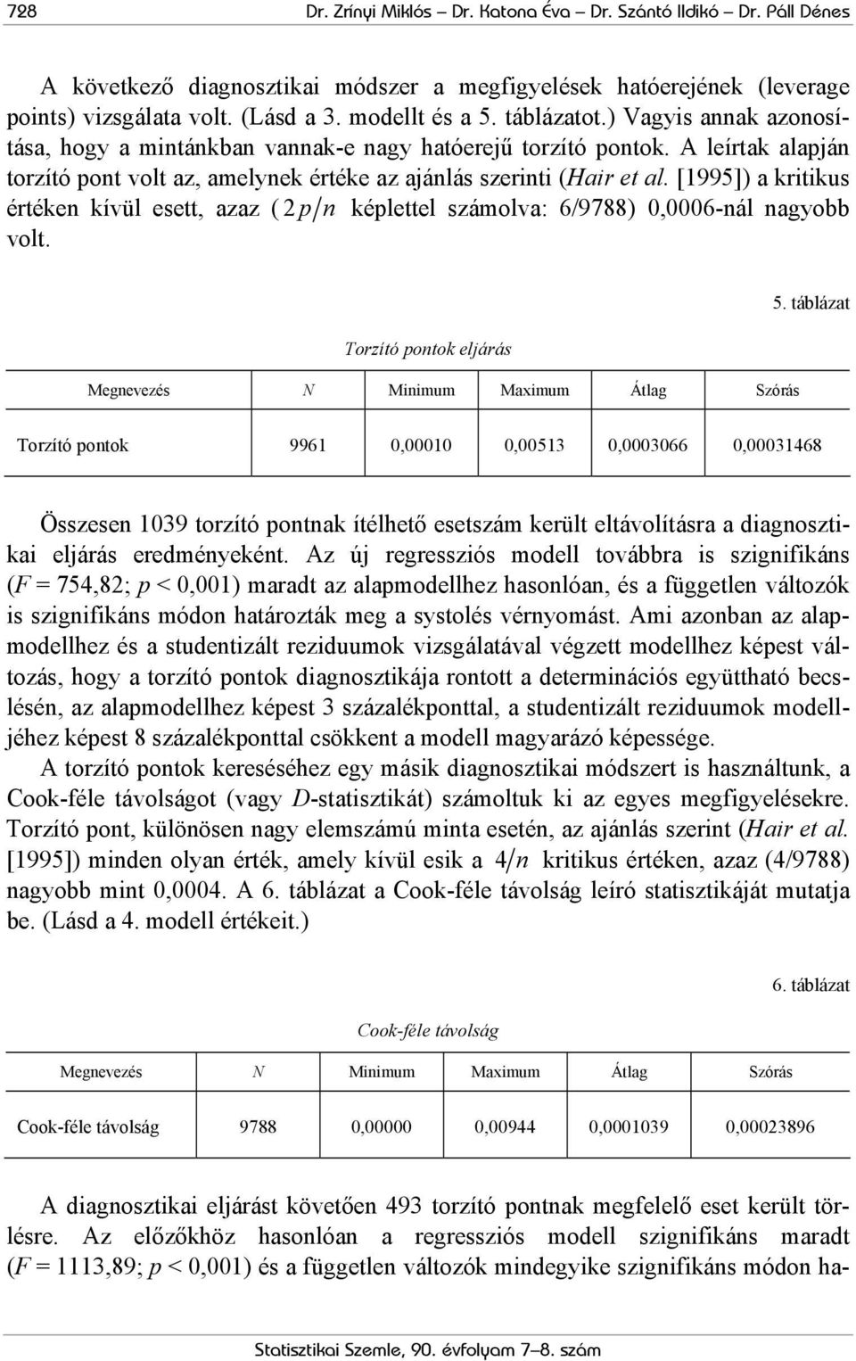 [1995]) a kritikus értéken kívül esett, azaz ( 2 pn képlettel számolva: 6/9788) 0,0006-nál nagyobb volt. Torzító pontok eljárás Megnevezés N Minimum Maximum Átlag Szórás 5.