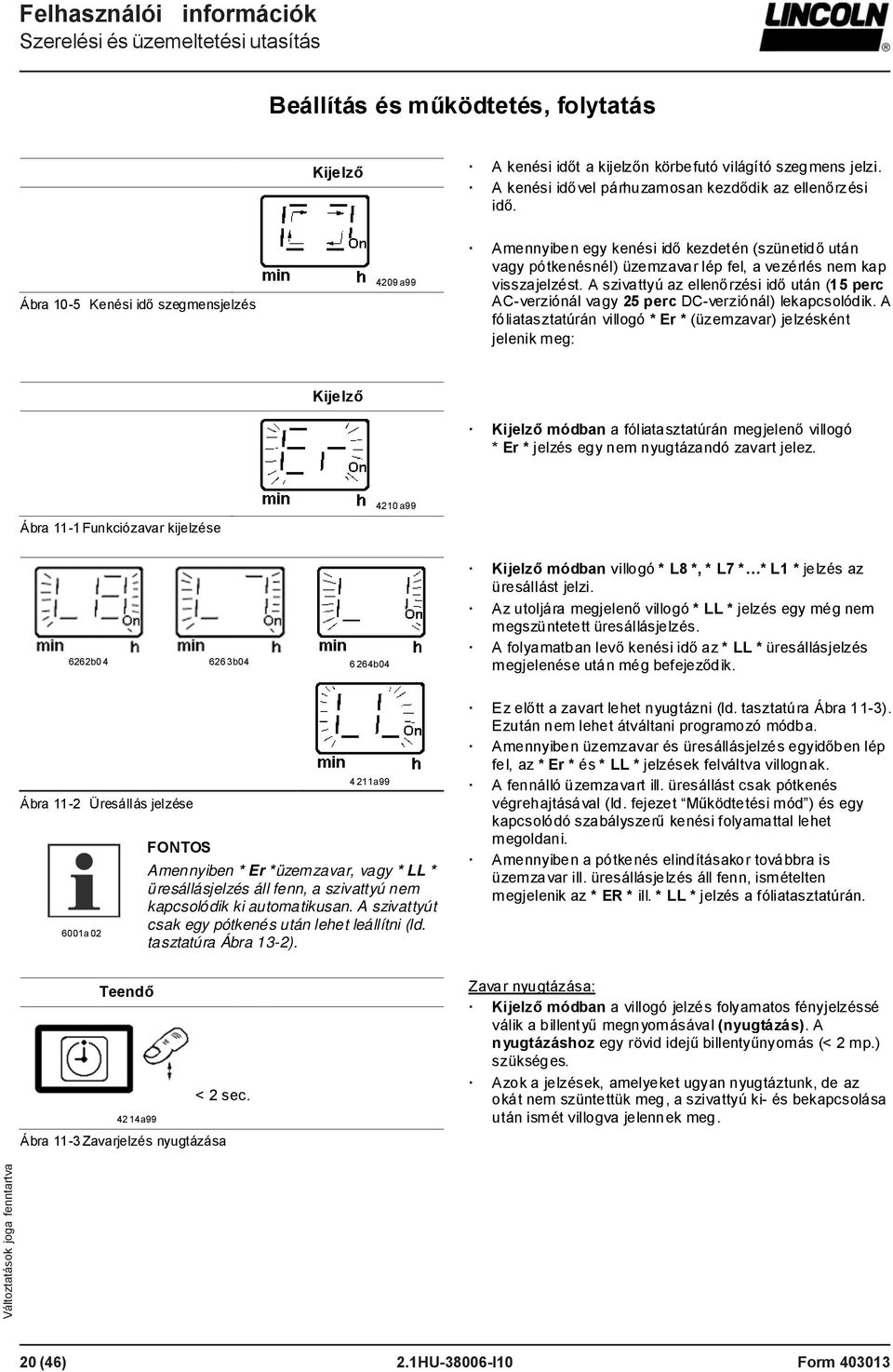 A szivattyú az ellenőrzési idő után (15 perc AC-verziónál vagy 25 perc DC-verziónál) lekapcsolódik.