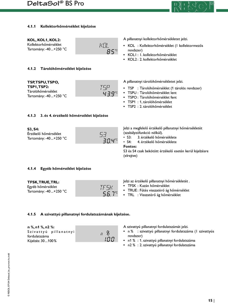 .. +250 C A pillanatnyi tárolóhőmérsékletet jelzi. TSP : Tárolóhőmérséklet (1 tárolós rendszer) TSPU : Tárolóhőmérséklet lent TSPO : Tárolóhőmérséklet fent TSP1 : 1, tárolóhőmérséklet TSP2 : 2.