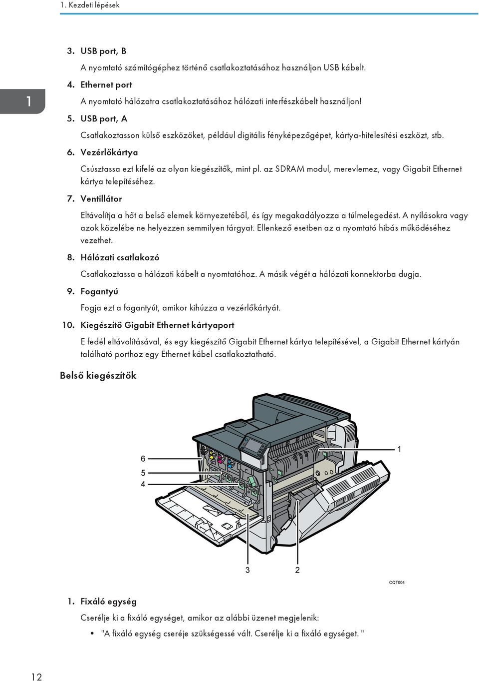 USB port, A Csatlakoztasson külső eszközöket, például digitális fényképezőgépet, kártya-hitelesítési eszközt, stb. 6. Vezérlőkártya Csúsztassa ezt kifelé az olyan kiegészítők, mint pl.