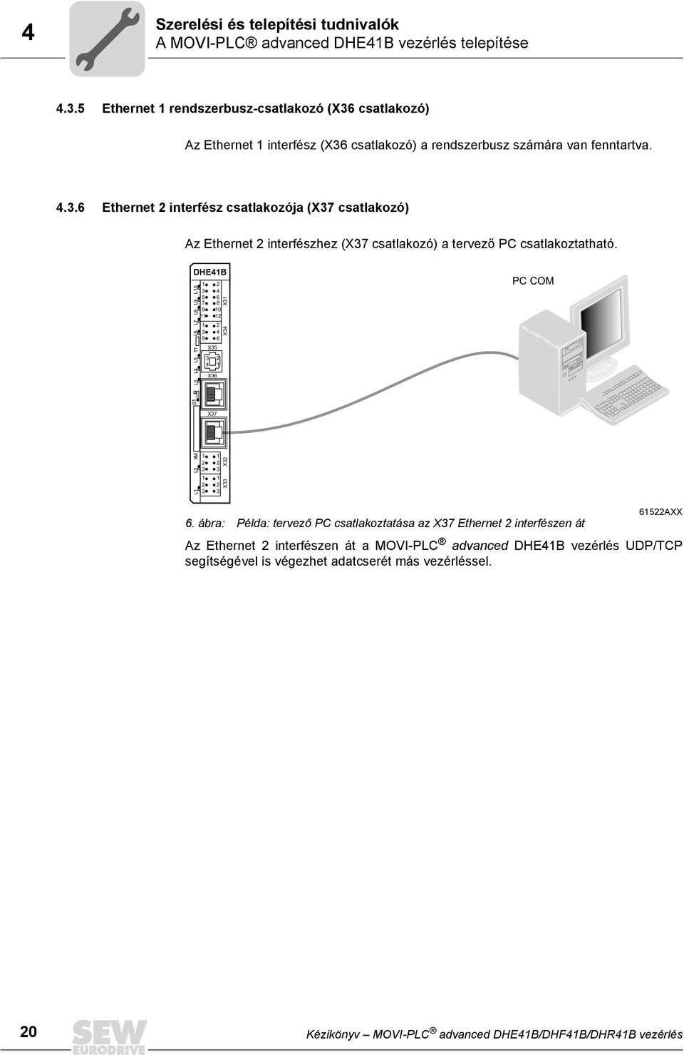 ..6 Ethernet interfész csatlakozója (X7 csatlakozó) Az Ethernet interfészhez (X7 csatlakozó) a tervező PC csatlakoztatható.