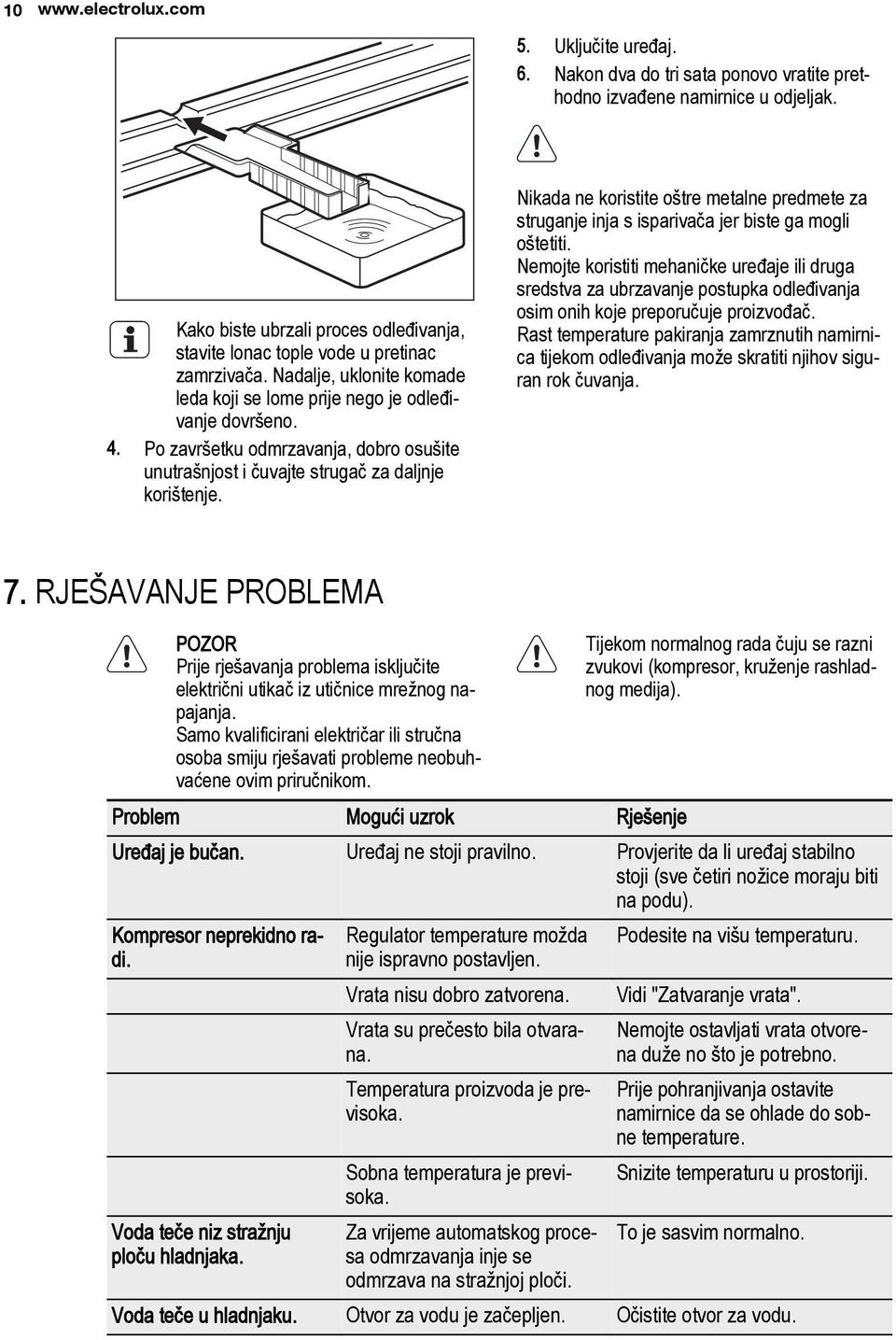 Po završetku odmrzavanja, dobro osušite unutrašnjost i čuvajte strugač za daljnje korištenje. Nikada ne koristite oštre metalne predmete za struganje inja s isparivača jer biste ga mogli oštetiti.