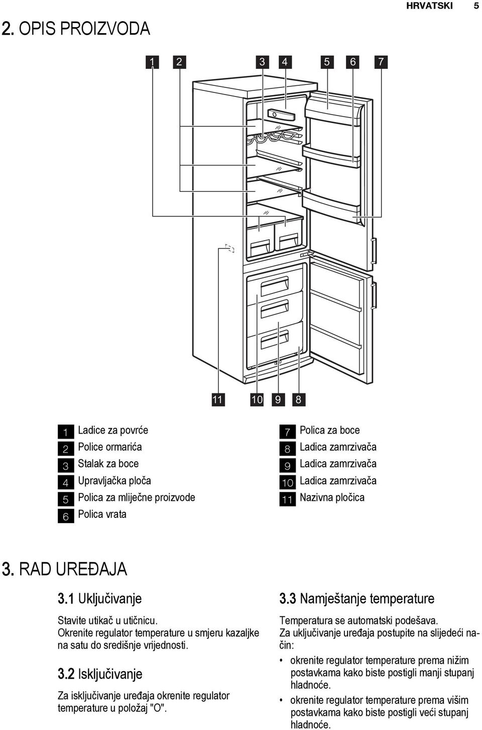 Okrenite regulator temperature u smjeru kazaljke na satu do središnje vrijednosti. 3.2 Isključivanje Za isključivanje uređaja okrenite regulator temperature u položaj "O". 3.3 Namještanje temperature Temperatura se automatski podešava.