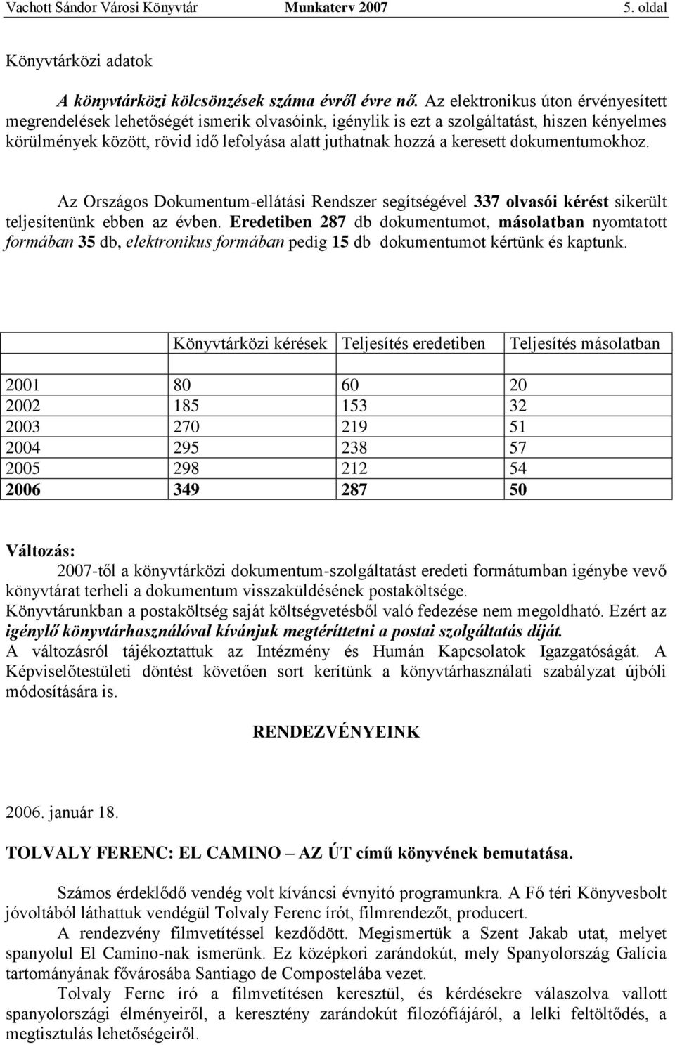 keresett dokumentumokhoz. Az Országos Dokumentum-ellátási Rendszer segítségével 337 olvasói kérést sikerült teljesítenünk ebben az évben.