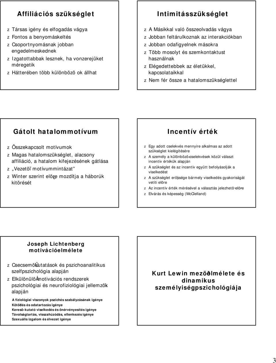 Elégedettebbek az életükkel, kapcsolataikkal z Nem fér össze a hatalomszükséglettel Gátolt hatalommotívum Incentív érték z Összekapcsolt motívumok z Magas hatalomszükséglet, alacsony affiliáció, a