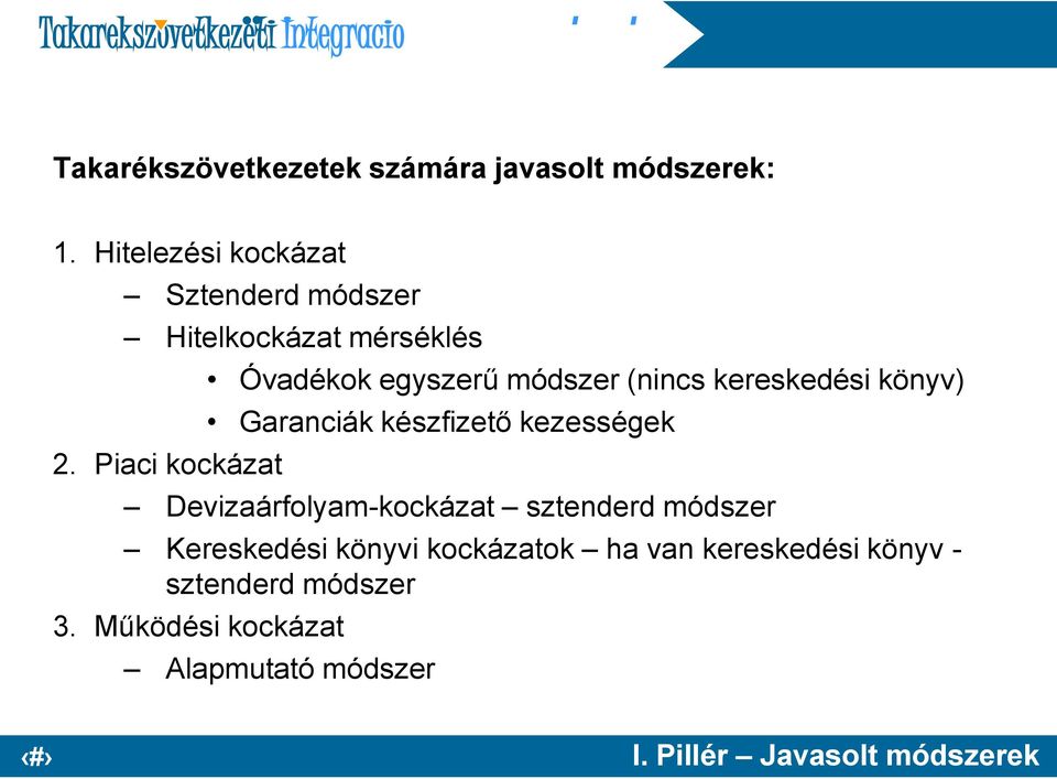 Piaci kockázat Óvadékok egyszerű módszer (nincs kereskedési könyv) Garanciák készfizető kezességek