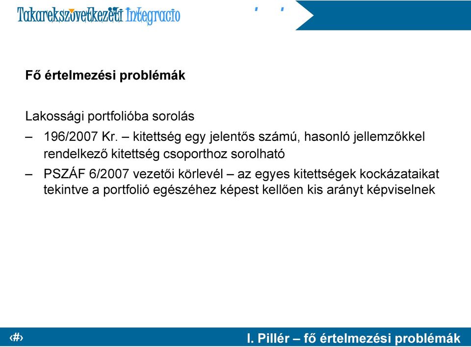 sorolható PSZÁF 6/2007 vezetői körlevél az egyes kitettségek kockázataikat