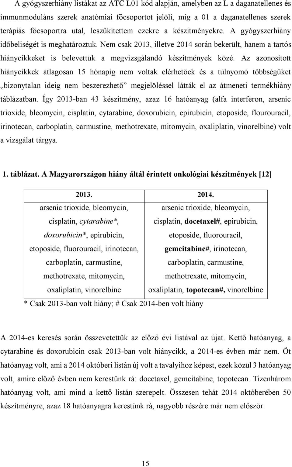 Nem csak 2013, illetve 2014 során bekerült, hanem a tartós hiánycikkeket is belevettük a megvizsgálandó készítmények közé.