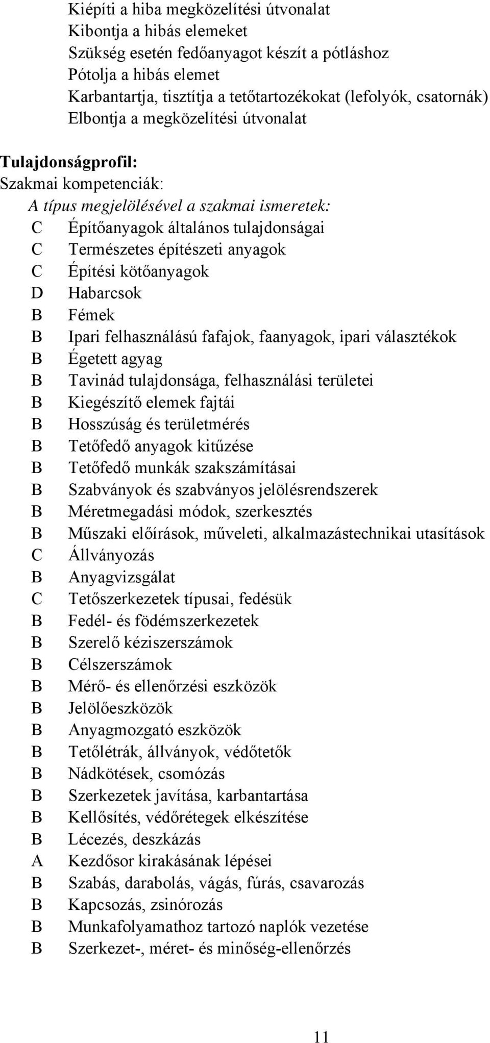 Építési kötőanyagok D Habarcsok Fémek Ipari felhasználású fafajok, faanyagok, ipari választékok Égetett agyag Tavinád tulajdonsága, felhasználási területei Kiegészítő elemek fajtái Hosszúság és