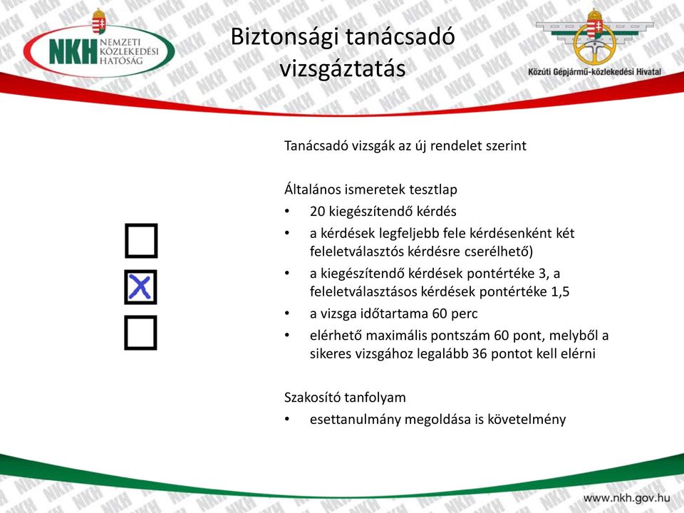 kérdések pontértéke 3, a feleletválasztásos kérdések pontértéke 1,5 a vizsga időtartama 60 perc elérhető maximális