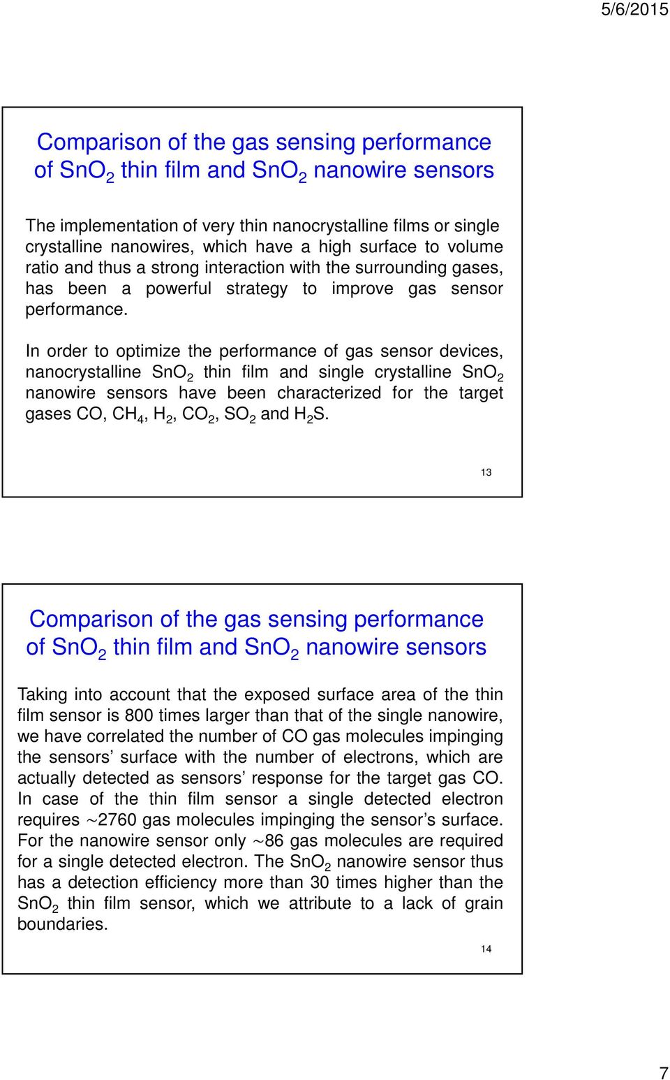 In order to optimize the performance of gas sensor devices, nanocrystalline SnO 2 thin film and single crystalline SnO 2 nanowire sensors have been characterized for the target gases CO, CH 4, H 2,