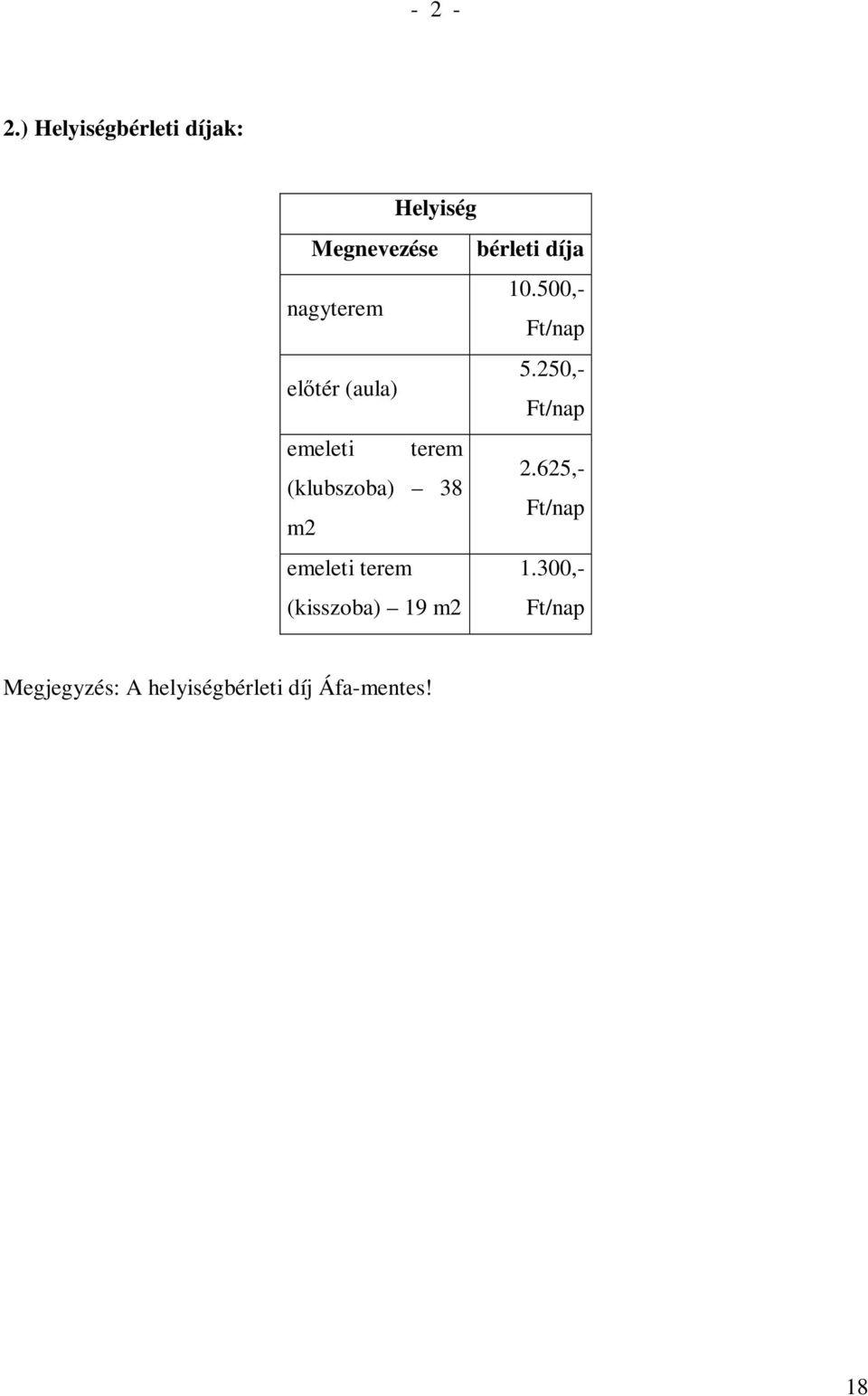 500,- nagyterem Ft/nap 5.