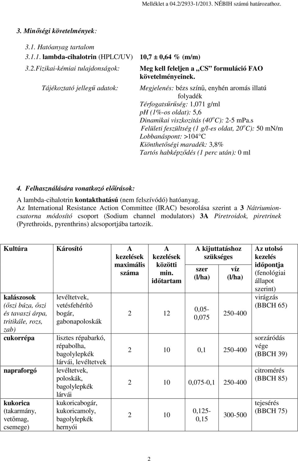 s Felületi feszültség (1 g/l-es oldat, 20 o C): 50 mn/m Lobbanáspont: >104 C Kiönthetőségi maradék: 3,8% Tartós habképződés (1 perc után): 0 ml 4.