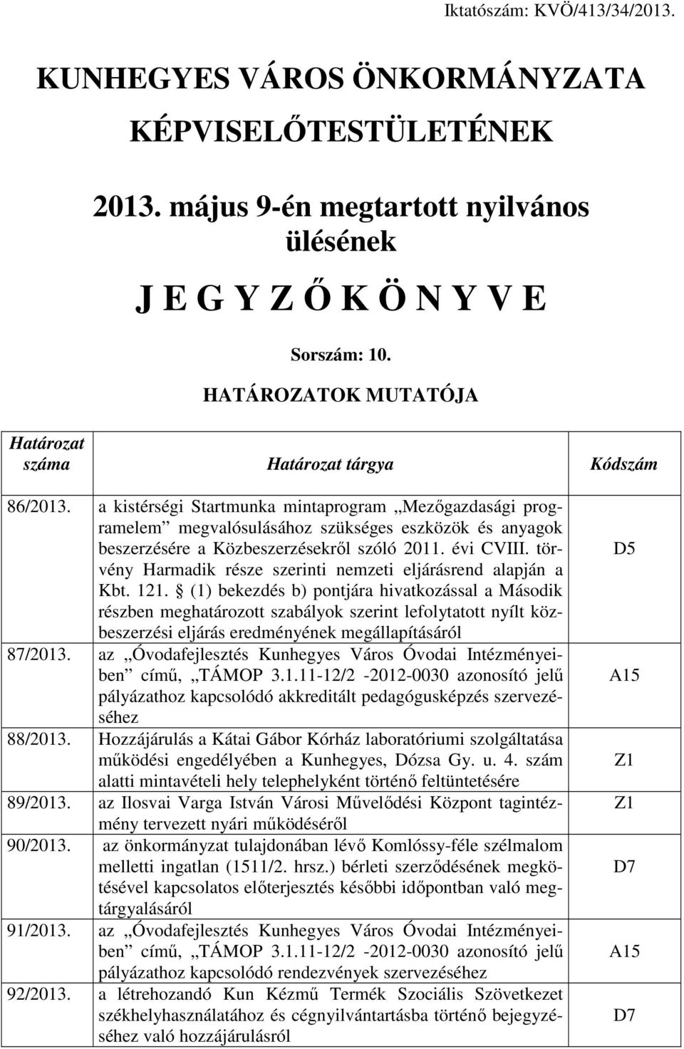 a kistérségi Startmunka mintaprogram Mezőgazdasági programelem megvalósulásához szükséges eszközök és anyagok beszerzésére a Közbeszerzésekről szóló 2011. évi CVIII.