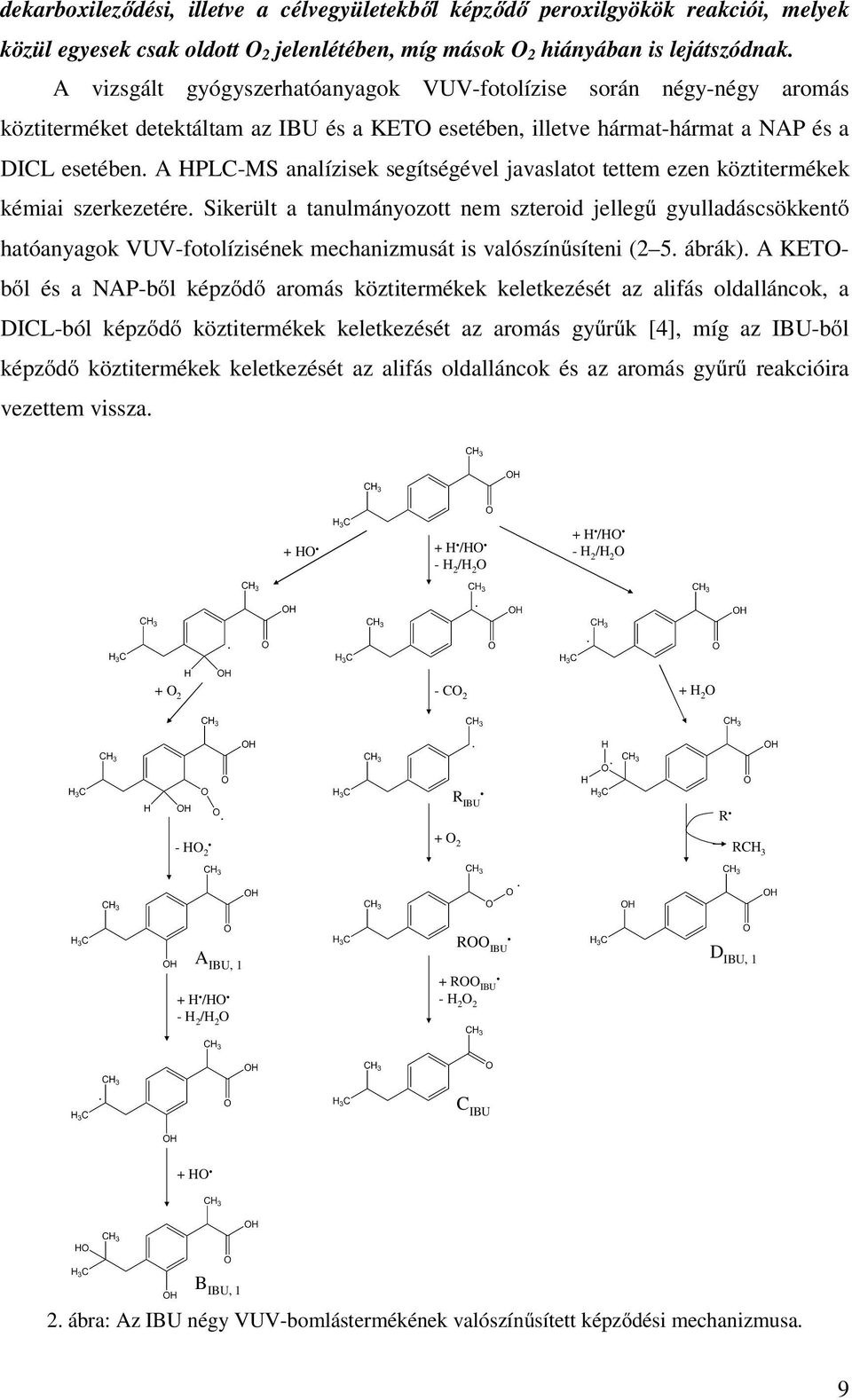 A HPLC-MS analízisek segítségével javaslatot tettem ezen köztitermékek kémiai szerkezetére.