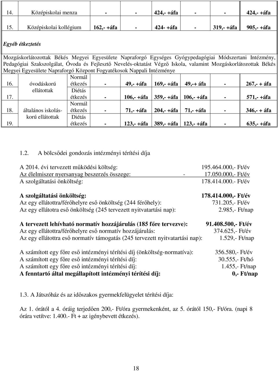 Pedagógiai Szakszolgálat, Óvoda és Fejlesztı Nevelés-oktatást Végzı Iskola, valamint Mozgáskorlátozottak Békés Megyei Egyesülete Napraforgó Központ Fogyatékosok Nappali Intézménye Normál 16.