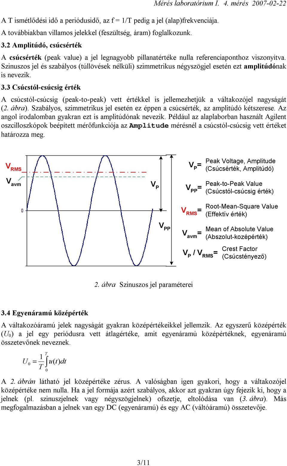 Szinuszos jel és szabályos (túllövések nélküli) szimmetrikus négyszögjel esetén ezt amplitúdónak is nevezik. 3.