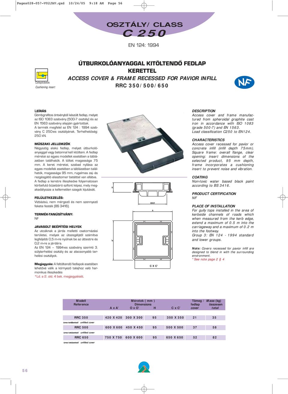 fedlap, melyet az ISO 1083 szabvány (500-7 osztály) és az EN 1563 szabvány alapján gyártottak. -es osztályának.