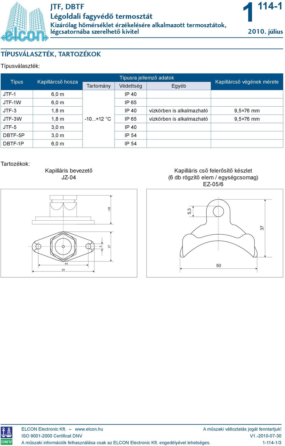 6,0 m IP 65 JTF-3,8 m IP 40 vízkörben is alkalmazható 9,5 76 mm JTF-3W,8 m -0.