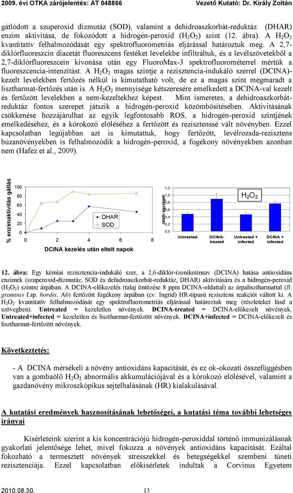 A H 2 O 2 kvantitatív felhalmozódását egy spektrofluorometriás eljárással határoztuk meg.