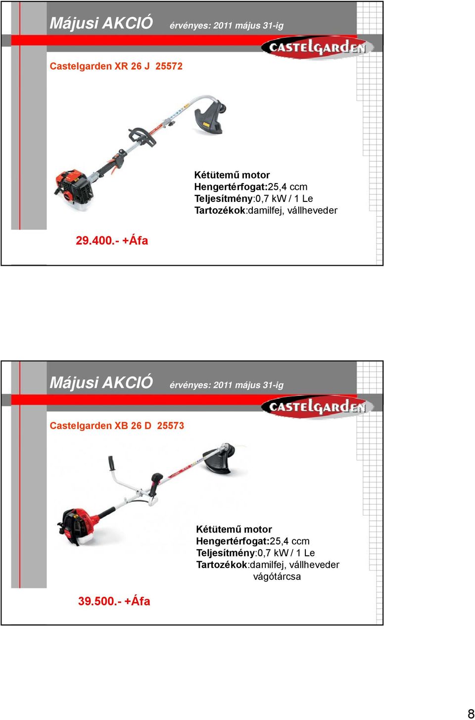 24.500,- + Áfa Castelgarden XB 26 D 25573 Kétütemű motor