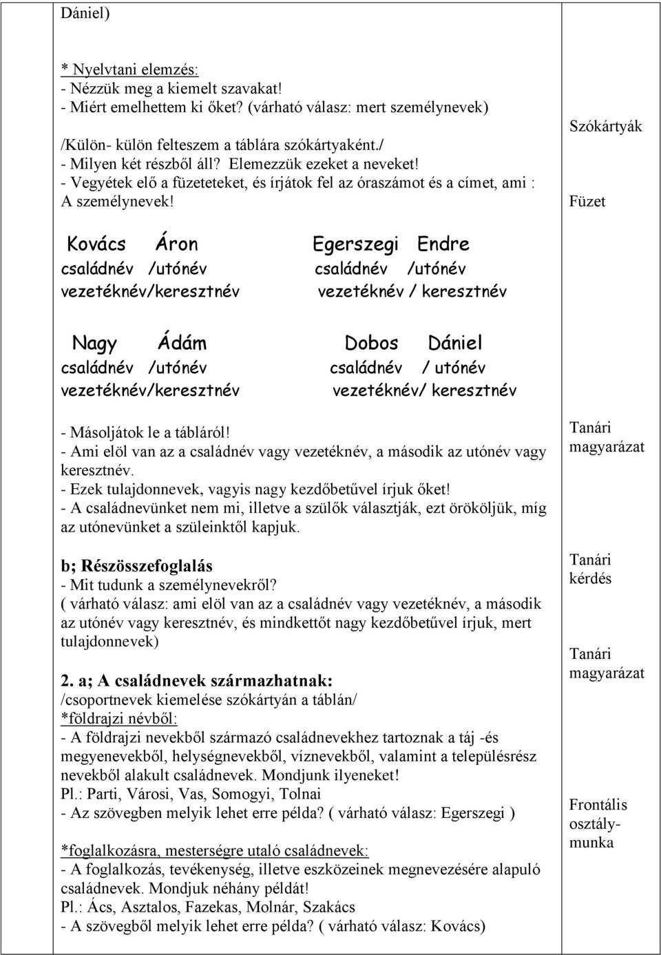 Szókártyák Füzet Kovács Áron Egerszegi Endre családnév /utónév családnév /utónév vezetéknév/keresztnév vezetéknév / keresztnév Nagy Ádám Dobos Dániel családnév /utónév családnév / utónév