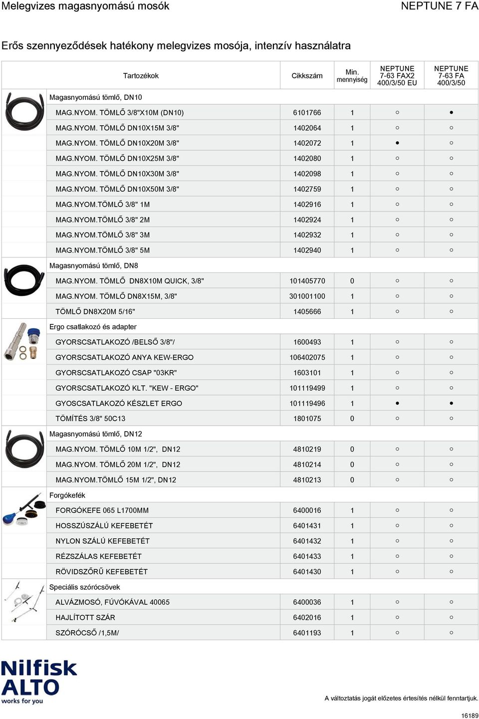 NYOM. TÖMLŐ DN8X10M QUICK, 3/8" 101405770 0 MAG.NYOM. TÖMLŐ DN8X15M, 3/8" 301001100 1 TÖMLŐ DN8X20M 5/16" 1405666 1 Ergo csatlakozó és adapter GYORSCSATLAKOZÓ /BELSŐ 3/8"/ 1600493 1 GYORSCSATLAKOZÓ